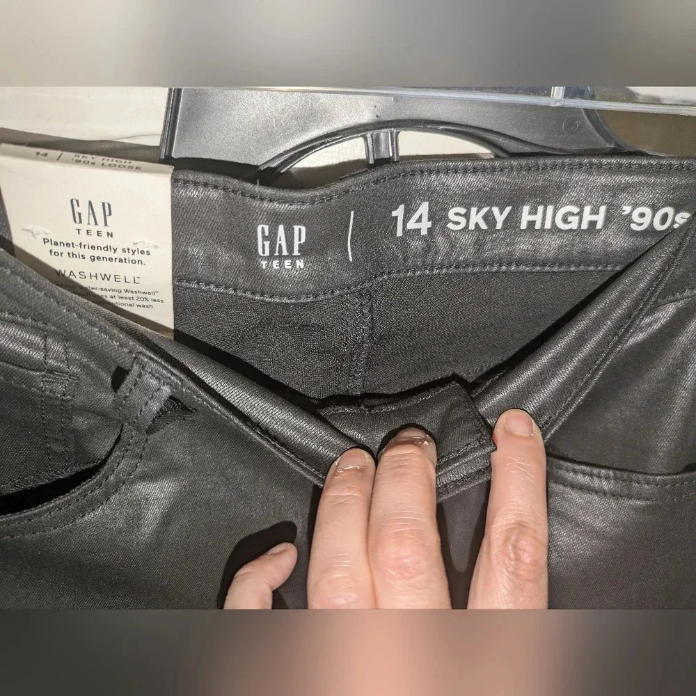 NWT GAP Teen Sky High 90s Loose Black Faux Leather Pants Size Teen 14